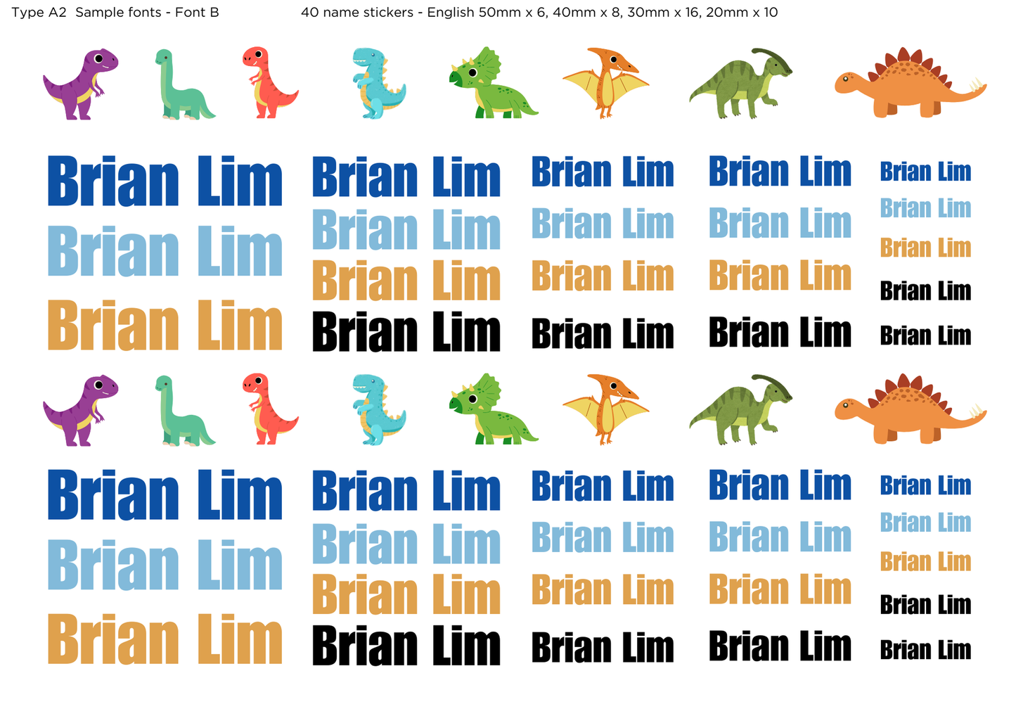 Dino Dazzle UV-DTF Sticker (A5 Size with 40 names)